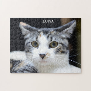 Puzzle Retrato de gato de calico verde ocre lindo