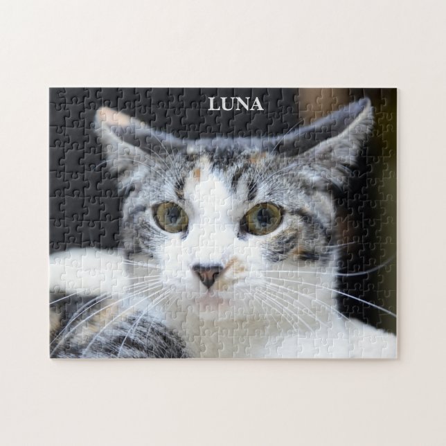 Puzzle Retrato de gato de calico verde ocre lindo (Horizontal)