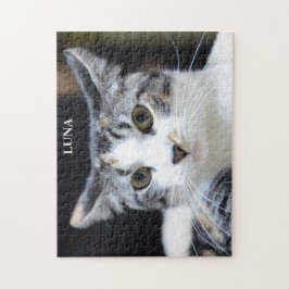 Puzzle Retrato de gato de calico verde ocre lindo