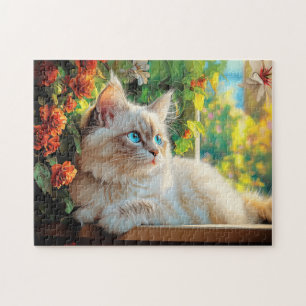 Puzzle Retrato de gato de Ragdoll con flores
