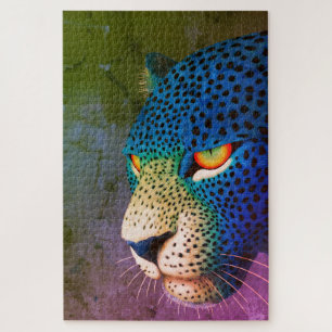 Puzzle Retrato de Gato Salvaje Moderno con Ojos Rojos