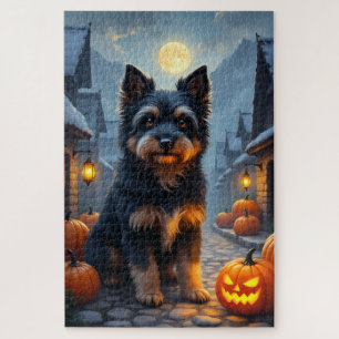 Puzzle Retrato de Halloween con Luz de Luna de Terrier Ti