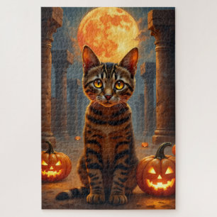 Puzzle Retrato de Halloween del gato abisinio en un templ