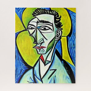 Puzzle Retrato de hombre de arte azul y amarillo abstraíd