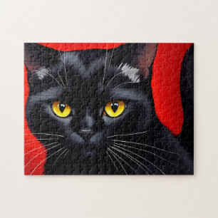 Puzzle Retrato de Kitty cautivador Arte Gato Negro de 252