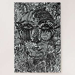 Puzzle Retrato de la línea trippy en blanco y negro