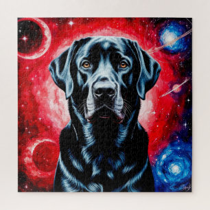 Puzzle Retrato de Labrador Negro en un Espacio Cósmico