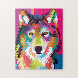 Puzzle Retrato de lobo de arte pop colorido