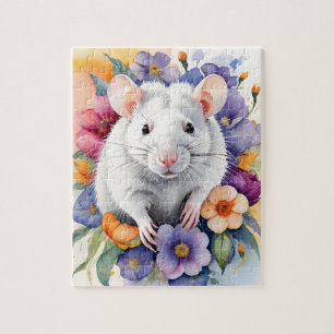 Puzzle Retrato de mascota de familia de ratón rata blanca