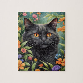 Puzzle Retrato de mascota familiar de gato negro de pelo 