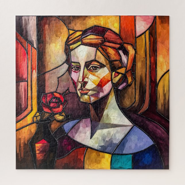 Puzzle Retrato de mujer de vidrio templado con Rosa (Vertical)