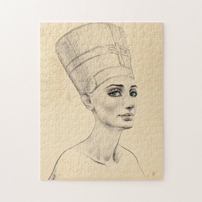 Puzzle Retrato de Nefertiti dibujando papiro del Antiguo  (Vertical)