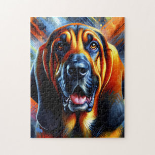 Puzzle Retrato de perro Bloodhound Impresión de arte acrí