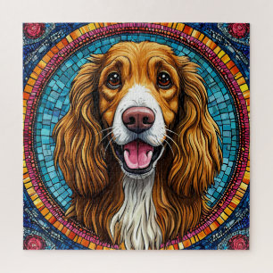 Puzzle Retrato de perro con fondo inspirado en mosaico