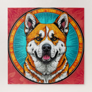 Puzzle Retrato de perro con fondo inspirado en mosaico