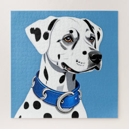 Puzzle Retrato de Perro Dálmata con Collar Azul