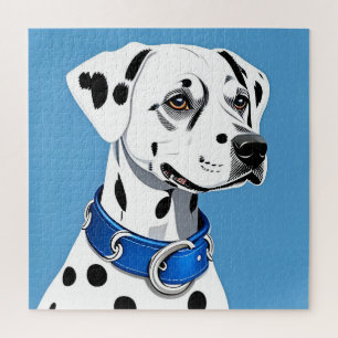 Puzzle Retrato de Perro Dálmata con Collar Azul