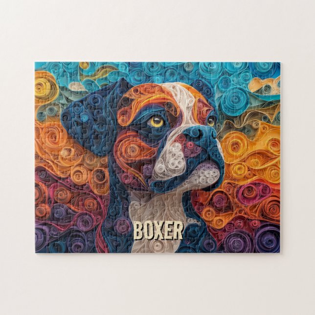 Puzzle Retrato de perro de arte de papel recortado Boxer (Horizontal)