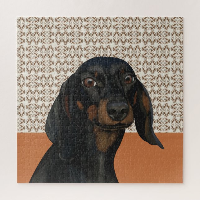 Puzzle Retrato de perro de Dachshund negro lindo (Vertical)