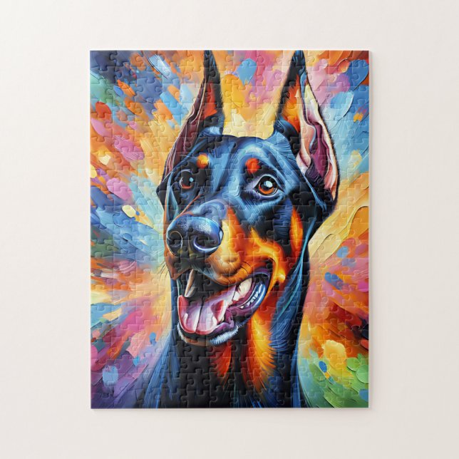 Puzzle Retrato de perro de Doberman Pinscher con arte acr (Vertical)