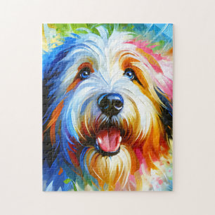 Puzzle Retrato de perro Old English Sheepdog Arte acrílic