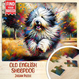 Puzzle Retrato de perro Old English Sheepdog Arte acrílic