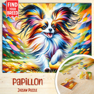 Puzzle Retrato de perro Papillon Impresión de arte acríli