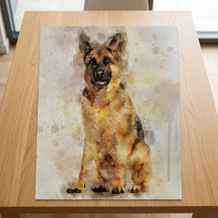 Puzzle Retrato de perro pastor alemán en acuarela Arte