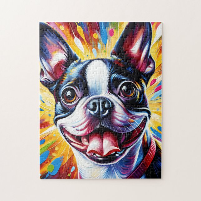 Puzzle Retrato de Perro Terrier de Boston Arte Acrílico P (Vertical)