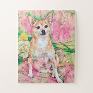 Puzzle Retrato de Perro Verde Rosa de Chihuahua