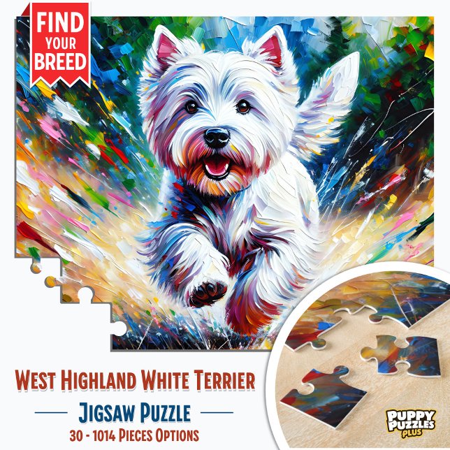 Puzzle Retrato de perro "Westie" del territorio blanco de (Vibrant Westie Portrait Acrylic Print - Energetic Dog Art for Your Home)