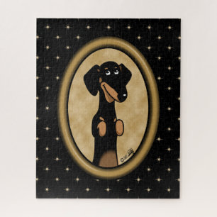 Puzzle Retrato de Personalizado Dachshund Oval Gold (negr