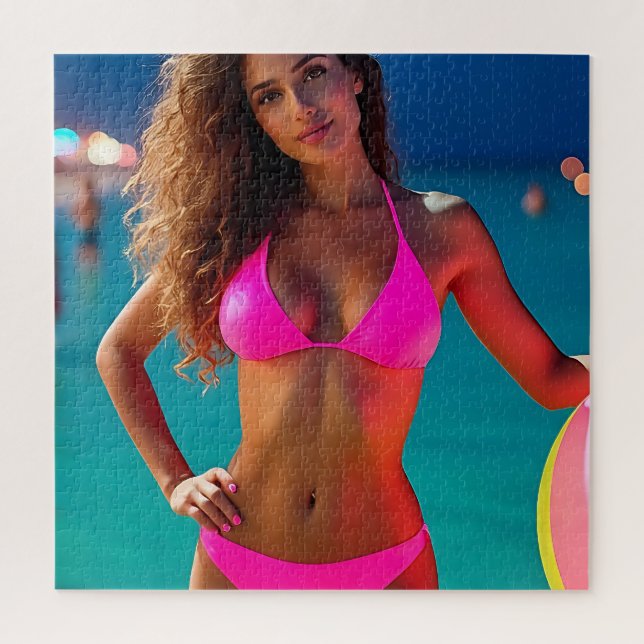 Puzzle Retrato de playa Twilight — Mujer en Bikin Neon Pi (Vertical)