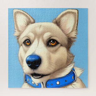 Puzzle Retrato de primer plano de un perro con collar azu