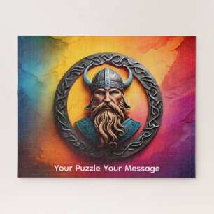 Puzzle retrato de símbolo rúnico vikingo nórdico sorprend