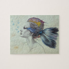 Puzzle Retrato de sirena de pez mujer arte de fantasía su