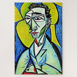 Puzzle Retrato de un hombre de arte azul y amarillo abstr