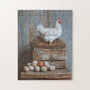 Puzzle Retrato de un pollo con huevos