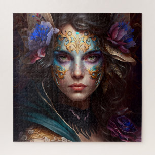 Puzzle Retrato de una hermosa mujer con una máscara venec