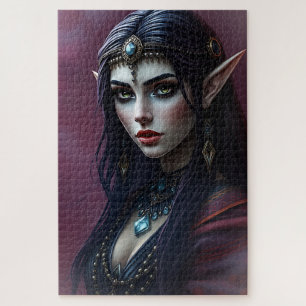 Puzzle Retrato elegante de elfo oscuro - arte místico de