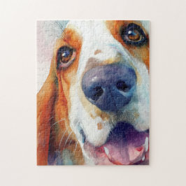 Puzzle retrato en acuarela de basset hound