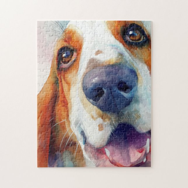 Puzzle retrato en acuarela de basset hound (Vertical)