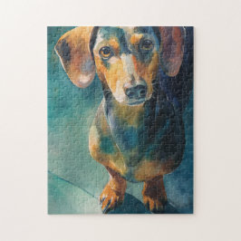 Puzzle retrato en acuarela de Dachshund