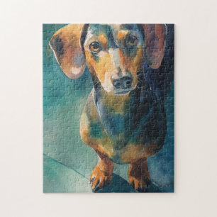 Puzzle retrato en acuarela de Dachshund