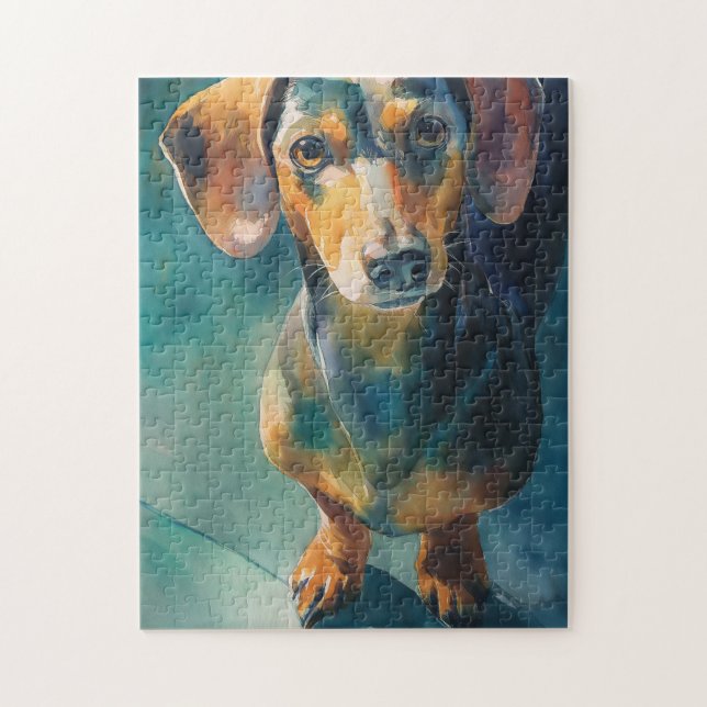 Puzzle retrato en acuarela de Dachshund (Vertical)