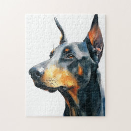 Puzzle retrato en acuarela de doberman negro