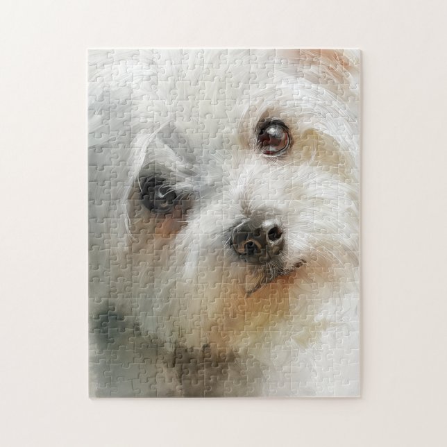 Puzzle retrato en acuarela de perro maltés (Vertical)