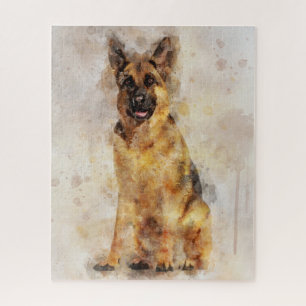 Puzzle Retrato en acuarela de perro pastor alemán 03