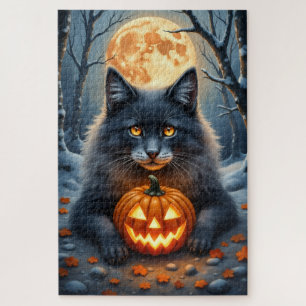 Puzzle Retrato encantado de Halloween del gato del bosque