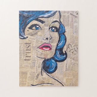 Puzzle Retrato femenino colorido Mujer de arte pop azul